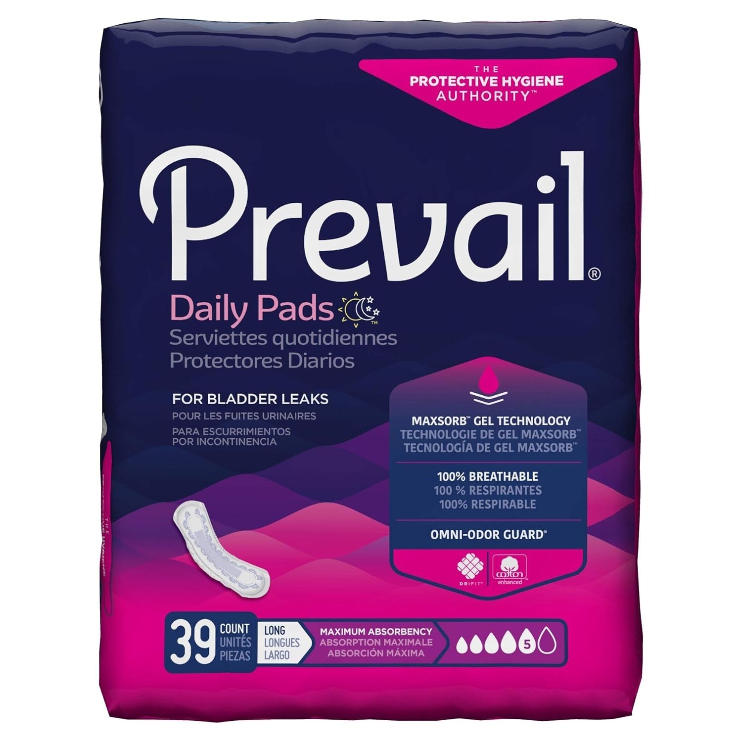 PREVAIL Bladder Control Pads 156 Carton/Lot Maximum Long Absorbency