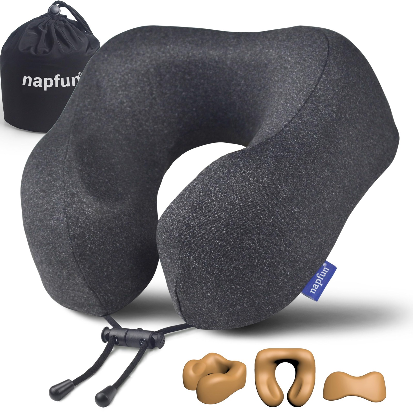 napfun Neck Pillow for Traveling, Upgraded Travel 1 Count (Pack of 1), Black