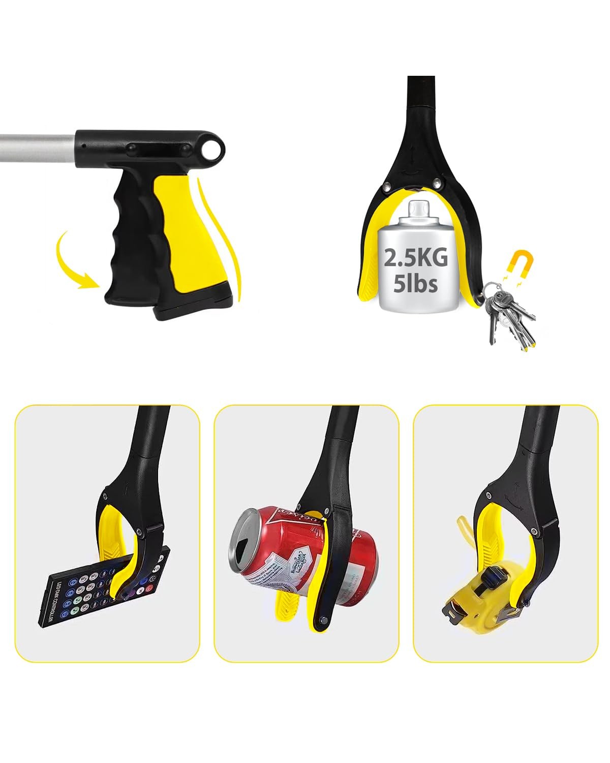 YOLOZAI 38″ Extra Long Grabber Tool with 360°Rotating 38 Inch – 1PCS, Yellow