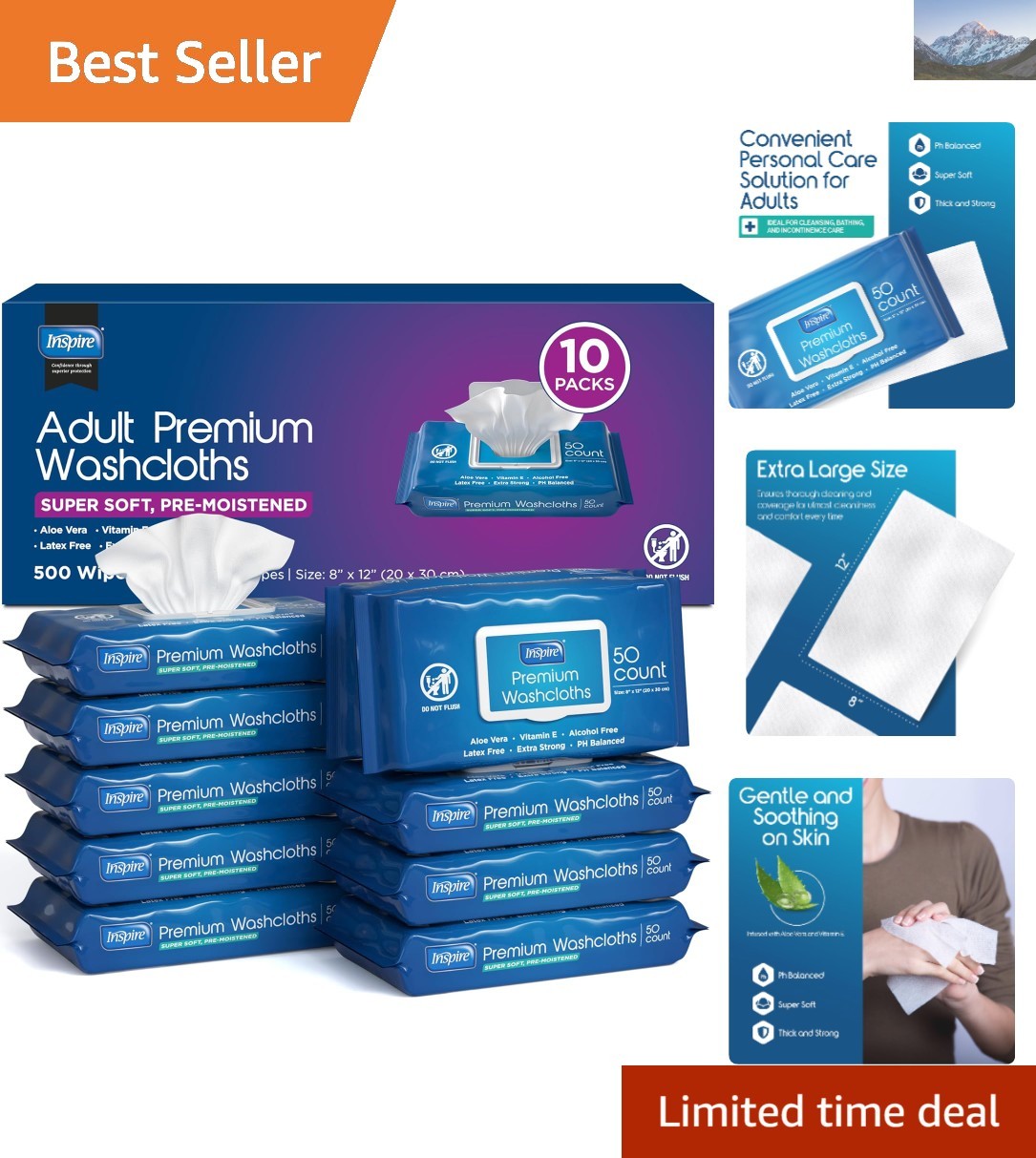 Soft Disposable Adult Washcloths – 500 Count for Sensitive Skin and Care
