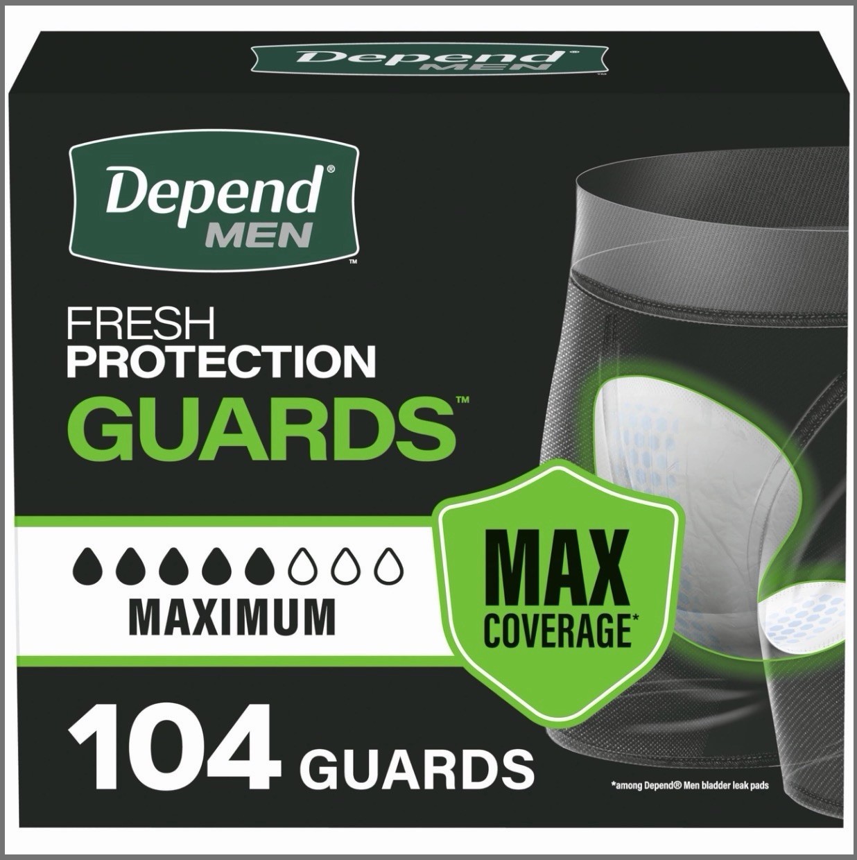 Depend Guards Fresh Protection Guards for Men, Maximum Absorbency, 104 Count