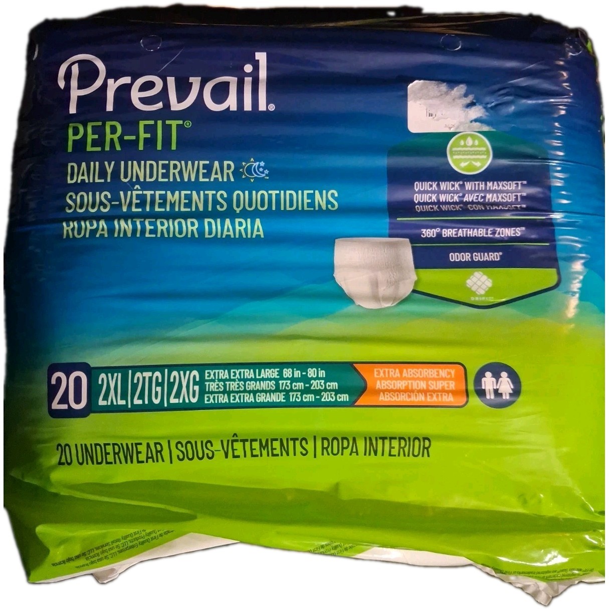 Prevail PER-FIT Daily Underwear 20 Pack Size 2XL 68″-80″