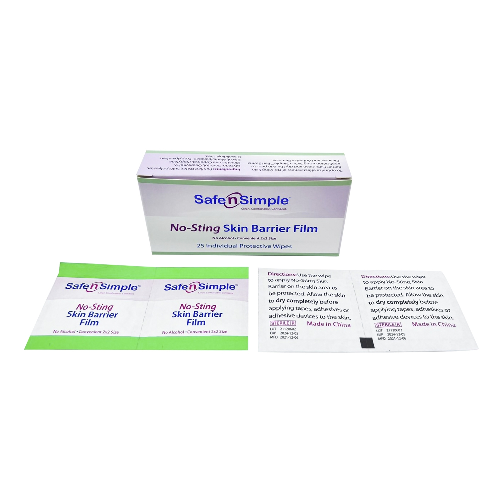 Safe N Simple No-Sting Skin Barrier Wipe Sterile 25 per Box SNS80725