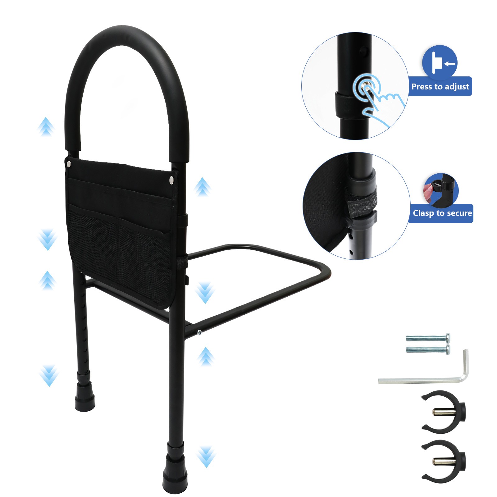 220 BLS Bedside Safety Rail For Seniors Height Adjustable With Storage Bag