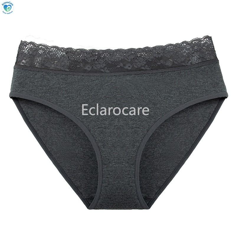 6pcs Women’s High-waisted Menstrual Underwear with Solid-Color Lace cotton
