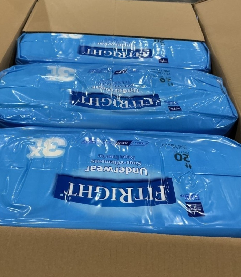 Case Medline FitRight 3XL 75-94” ULTRA Underwear – 80 Count – 4 Bags Of 20