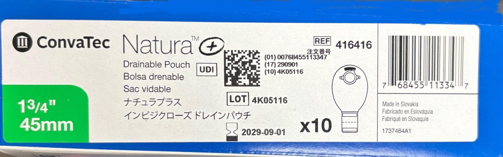 New ConvaTec 416416 Natura + Drainable Ostomy Pouch 1 3/4″ – 10/Box