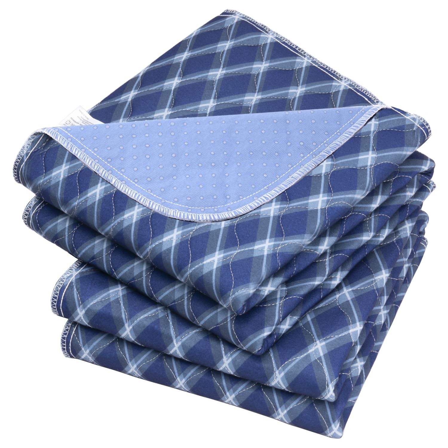 2 PCS Washable NonSlip Bed Pads 34×36 Inch Navy Blue Grid Incontinence