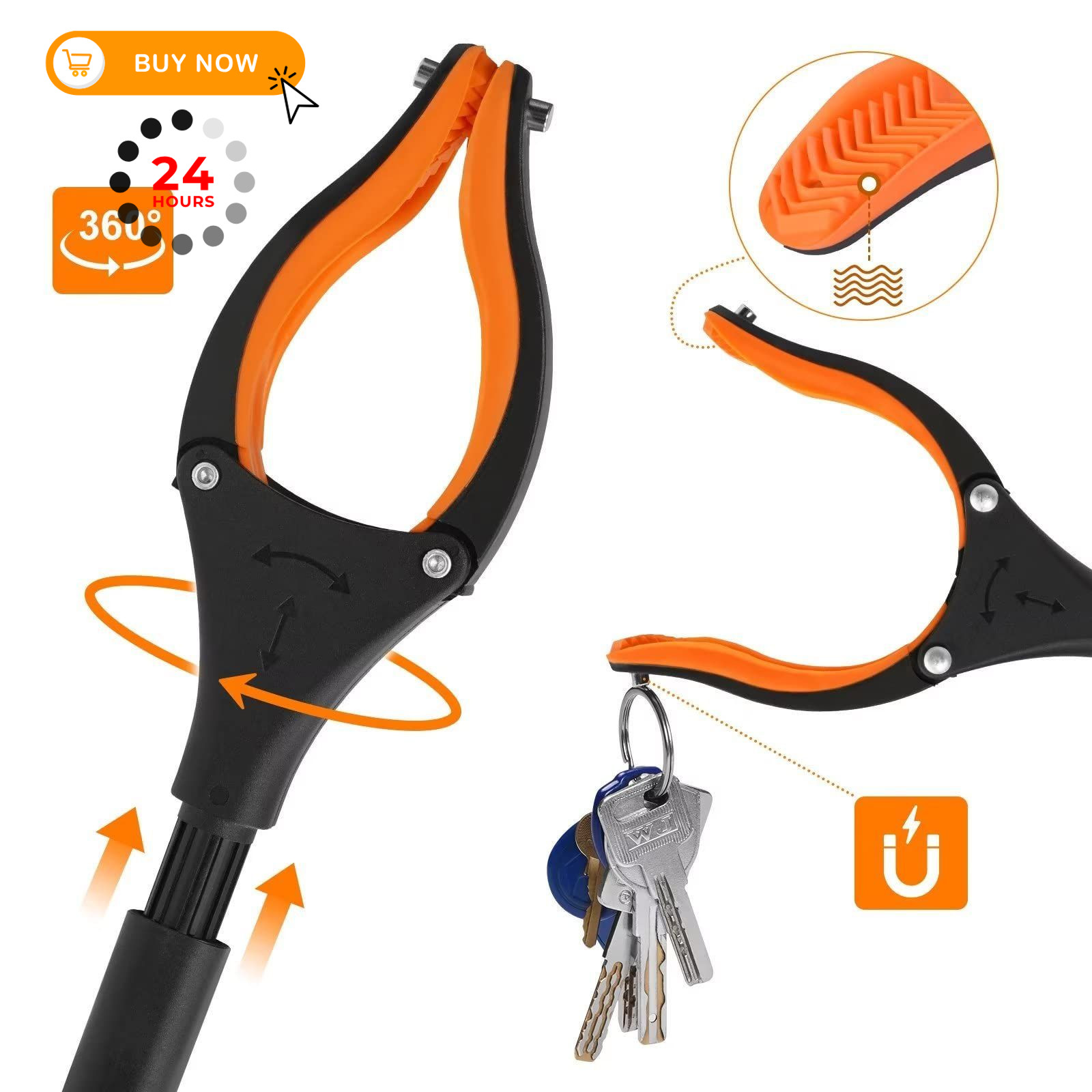 43″ Extra Long Grabber Tool, Foldable Grabbers for Elderly 43 Inch, Orange