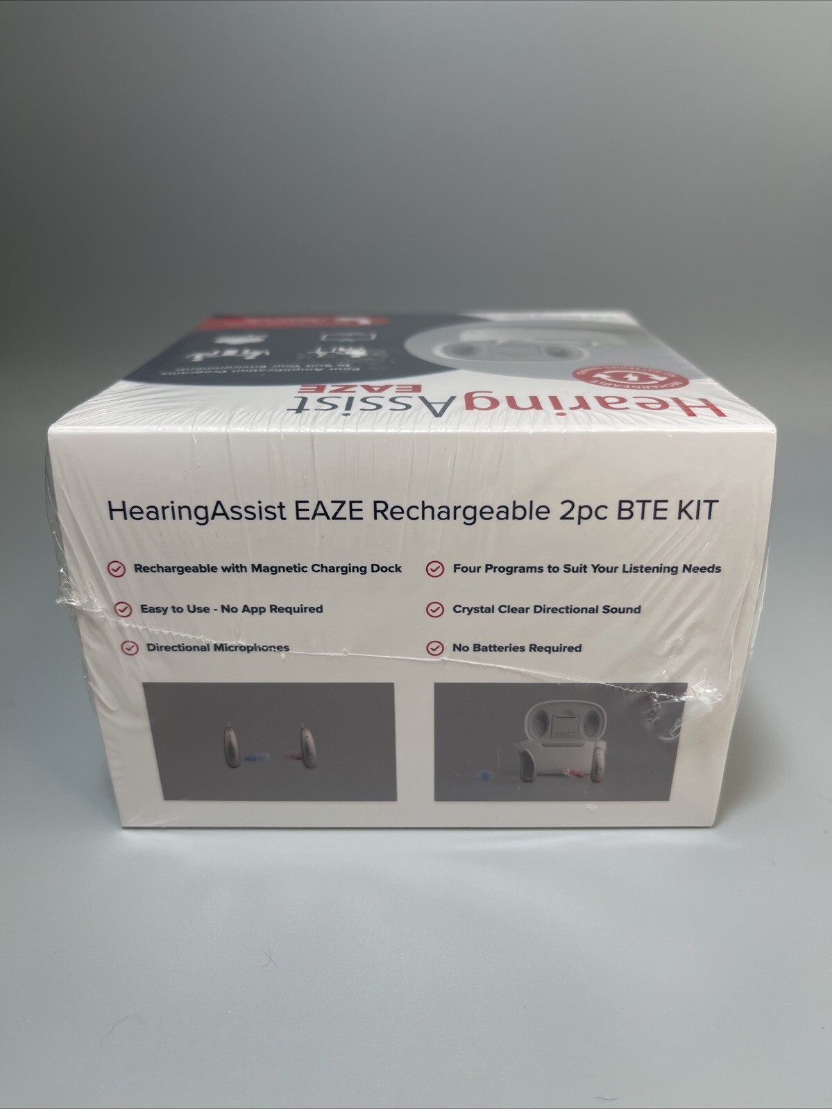 HEARING ASSIST EAZE OTC RECHARGEABLE HEARING AID KIT-2PC Sealed