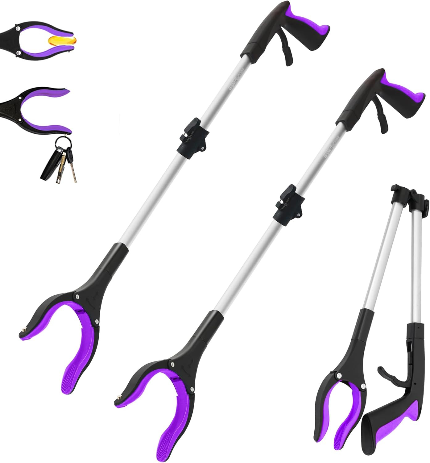 2 Pack 32 Inch Grabrunner Heavy Duty(Up to 10 Lbs) Reacher Grabber Tool with Str