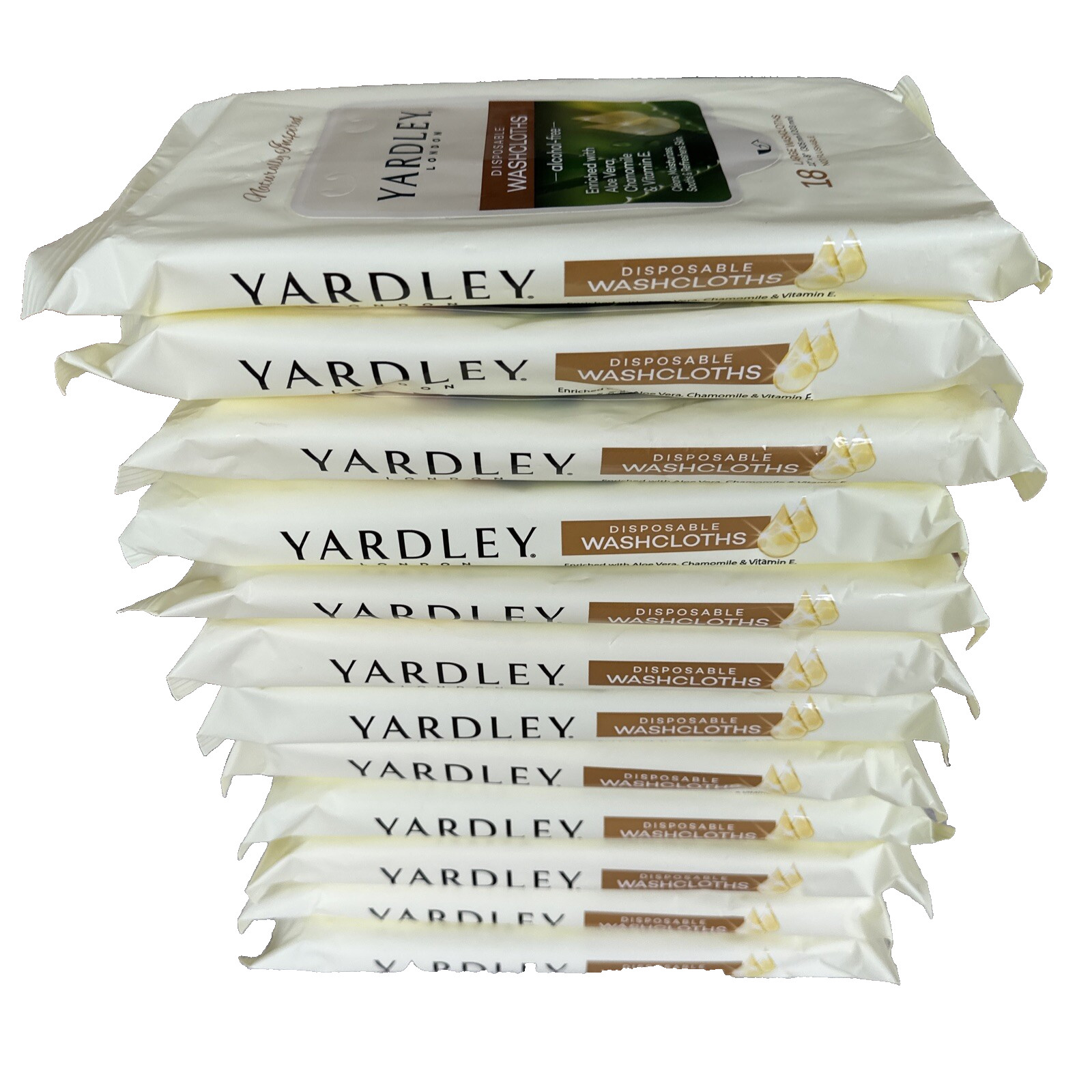 YARDLEY LONDON Lot 234 Disposable Washcloths 13 PACK Aloe vera Chamomile Vit E