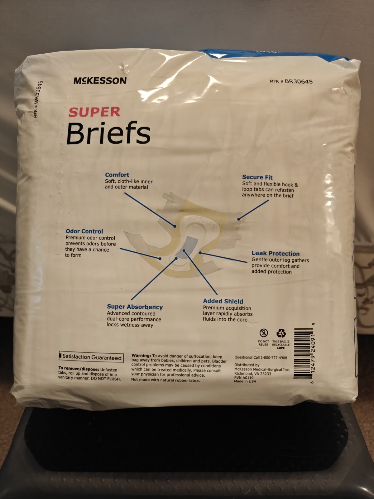 McKesson Super Briefs XL (58″–64″) – Moderate Absorbency – 15 Count