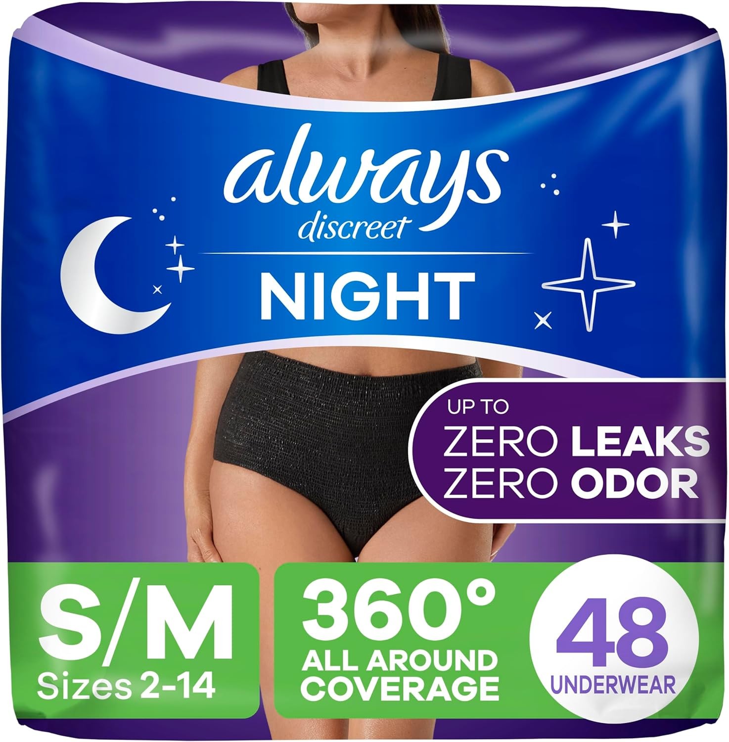 Always 360º Overnight Black Women’s S/M Incontinence Underwear — 42 CT BUNDLE