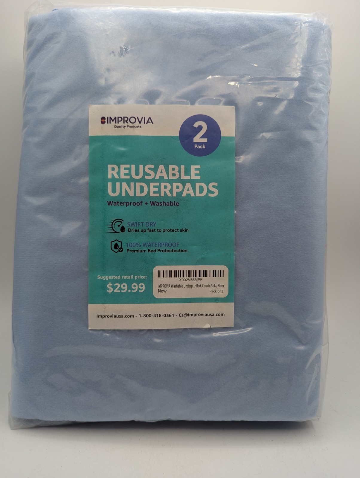 Underpads Washable Reusable Waterproof Urinary Incontinence (2) 34×36 Improvia