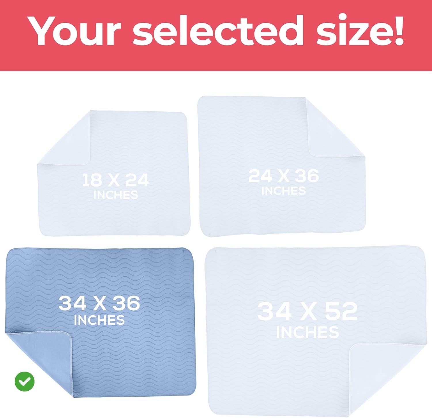Washable Underpads 34″ X 36″ Pack of 4 Waterproof Reusable Heavy Absorb Bed Pads