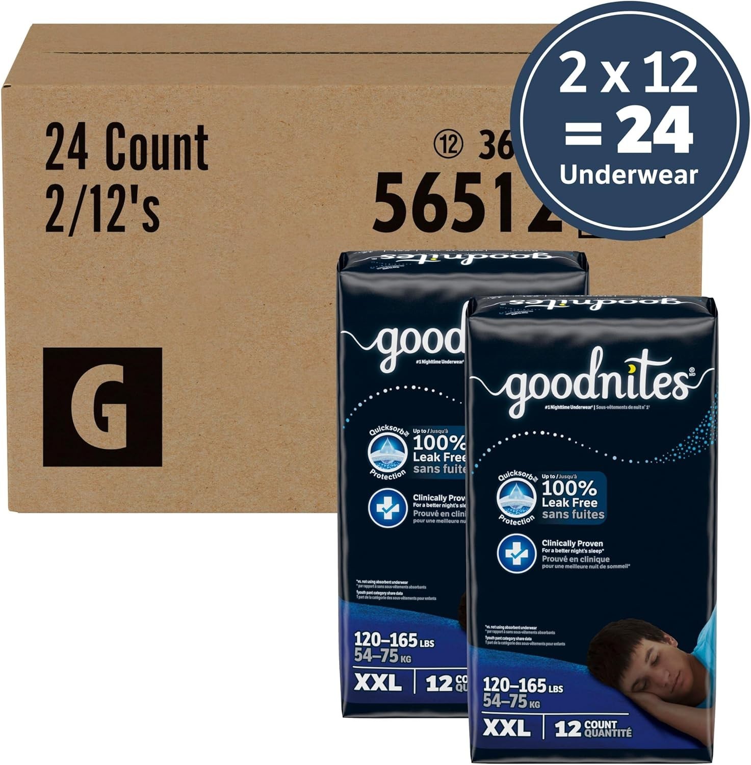 Boys’ Nighttime Underwear, Size XXL 120-165 lbs, 24 Ct 2 Packs of 12, Packagi…