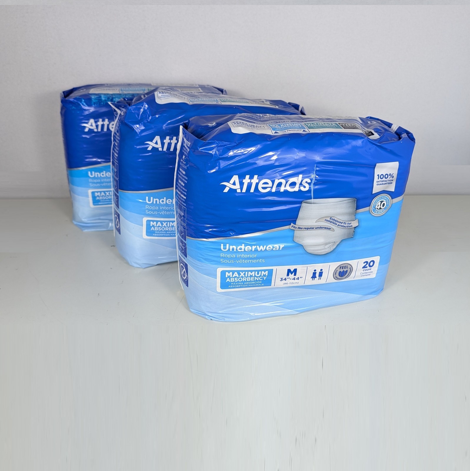 3 Pack (60) Attends Adult Incontinence Pull Up Underwear Diapers Medium 34″-44″
