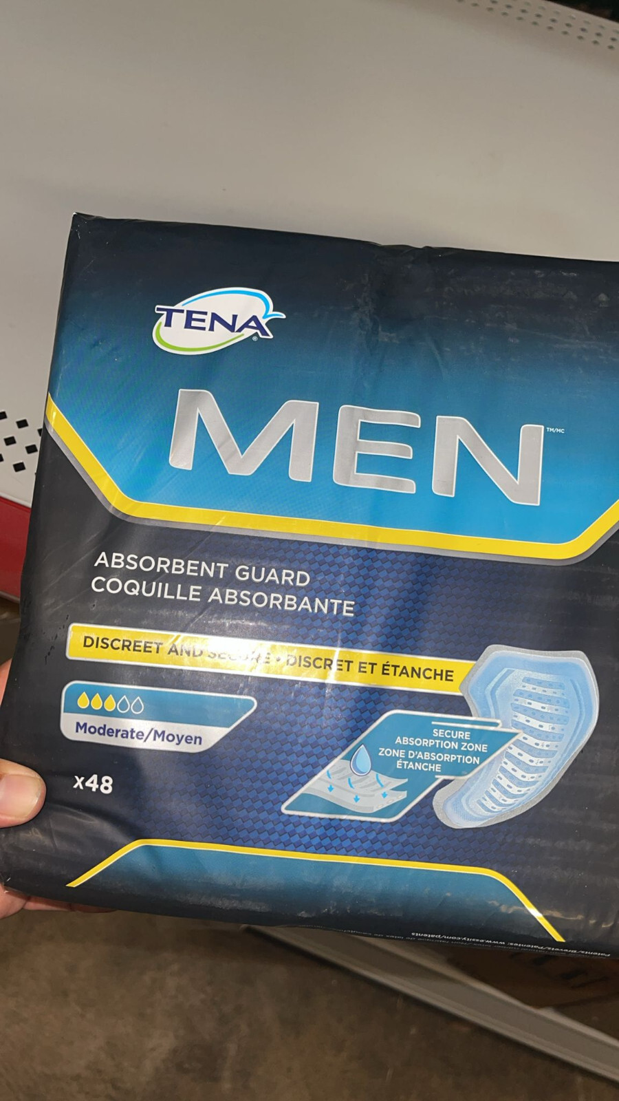 TENA MEN absorbent guard 48 counts moderate discreet, secure,protect underwear