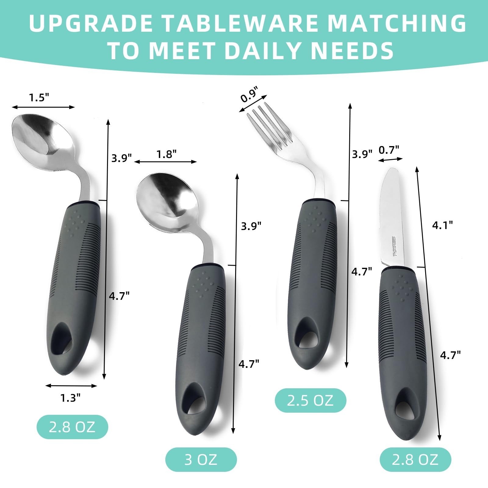 4 Pcs Adaptive Utensils Set for Elderly, Angled Handles for Arthritis & Tremors