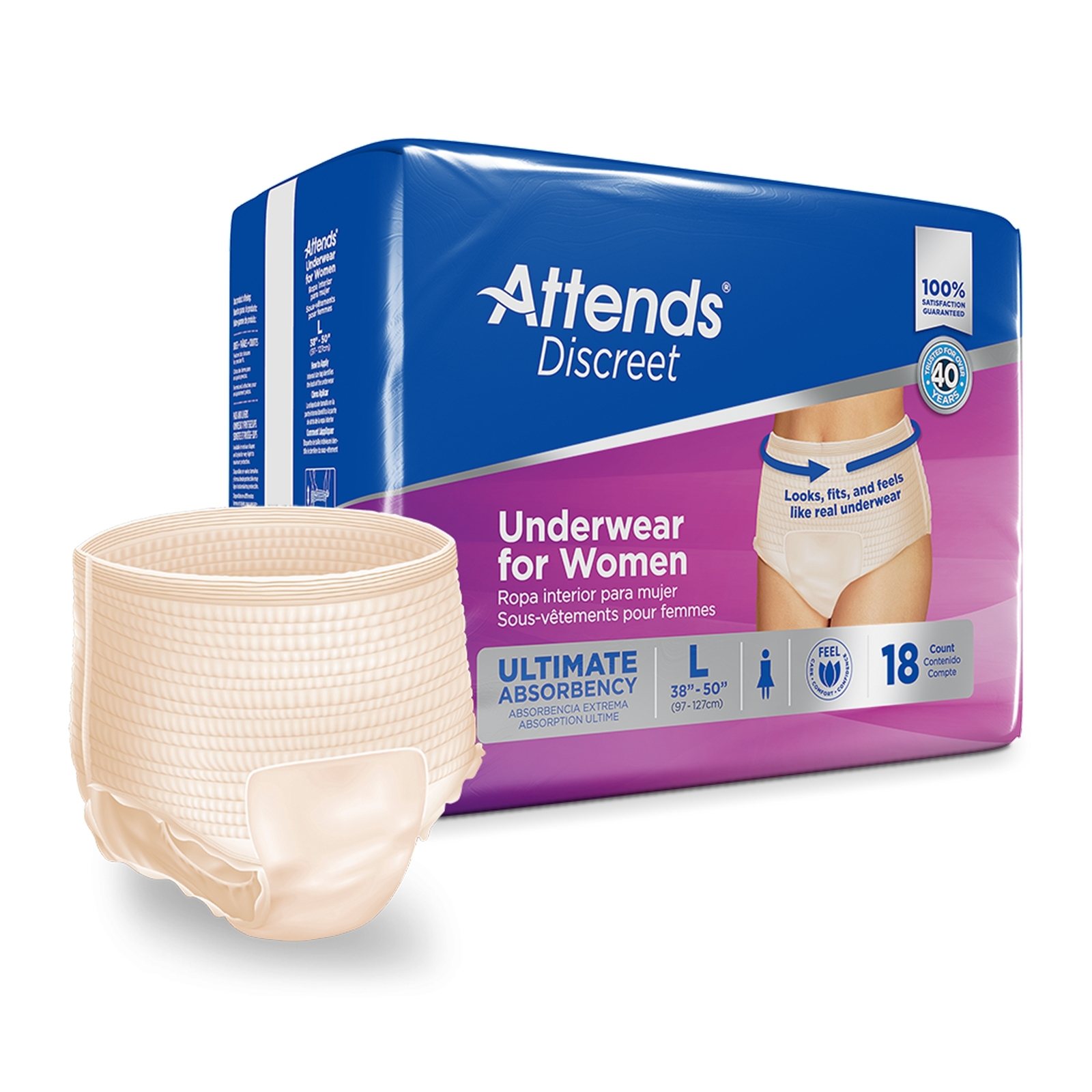 Attends Disposable Underwear Female Large 18 Ct
