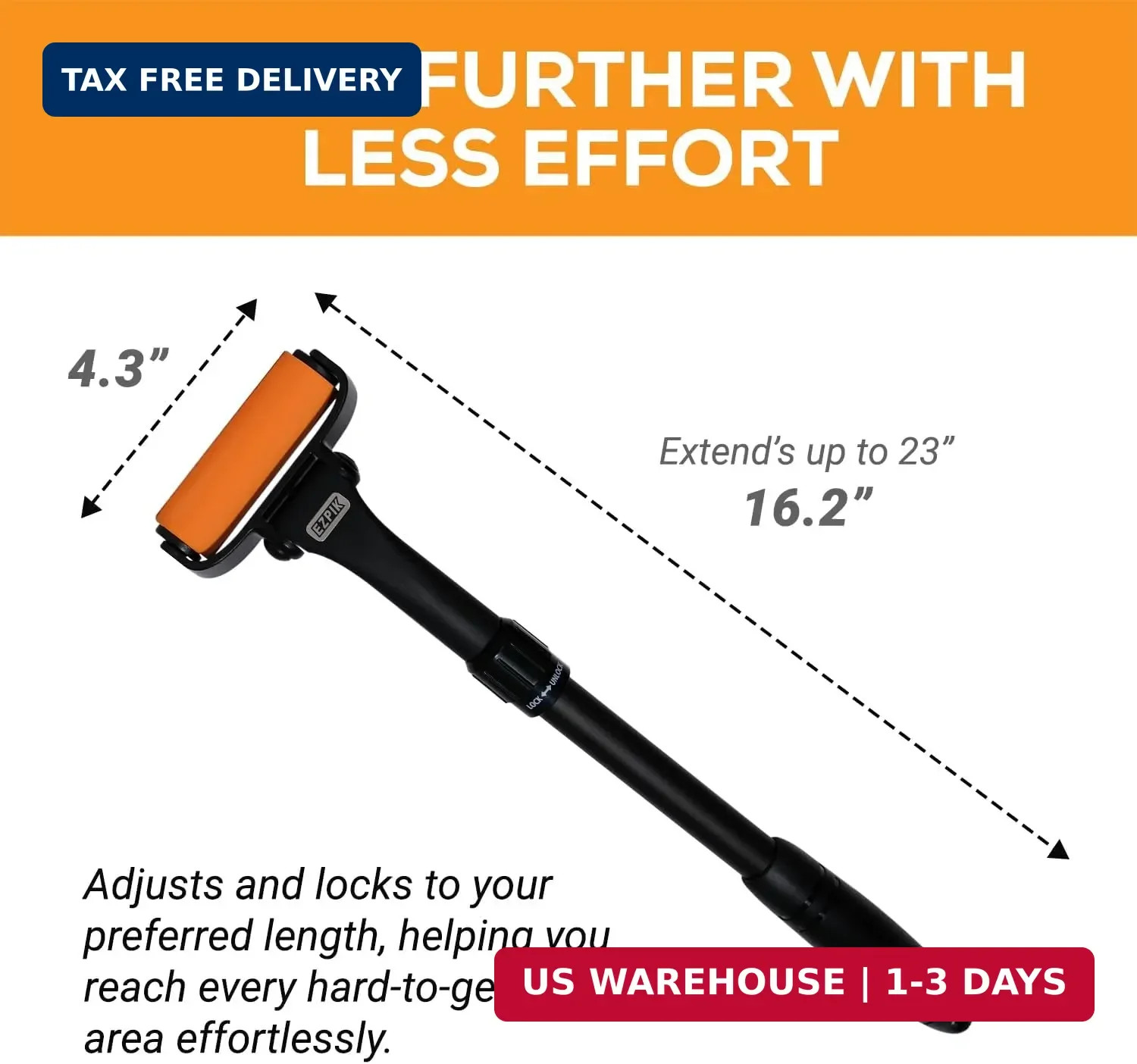 EZPIK Lotion Applicator for Back, Extendable up to 23″ – Curved Design Back Loti