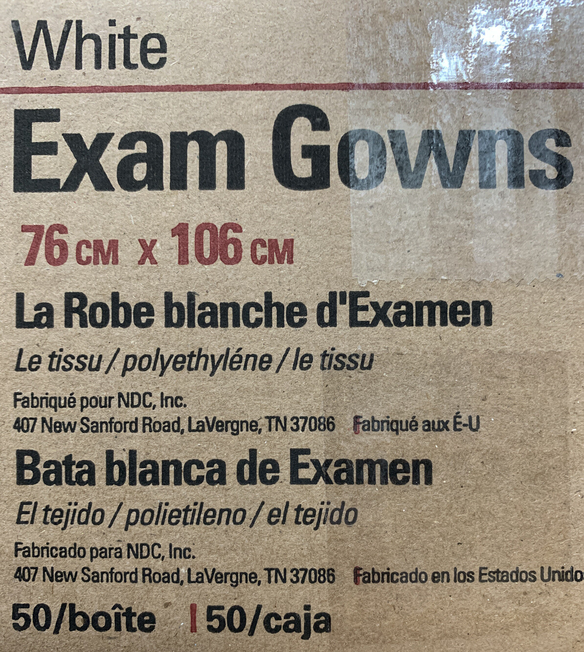 Exam Gown Tissue/Poly/Tissue 30″ x 42″ White Pack of (50)