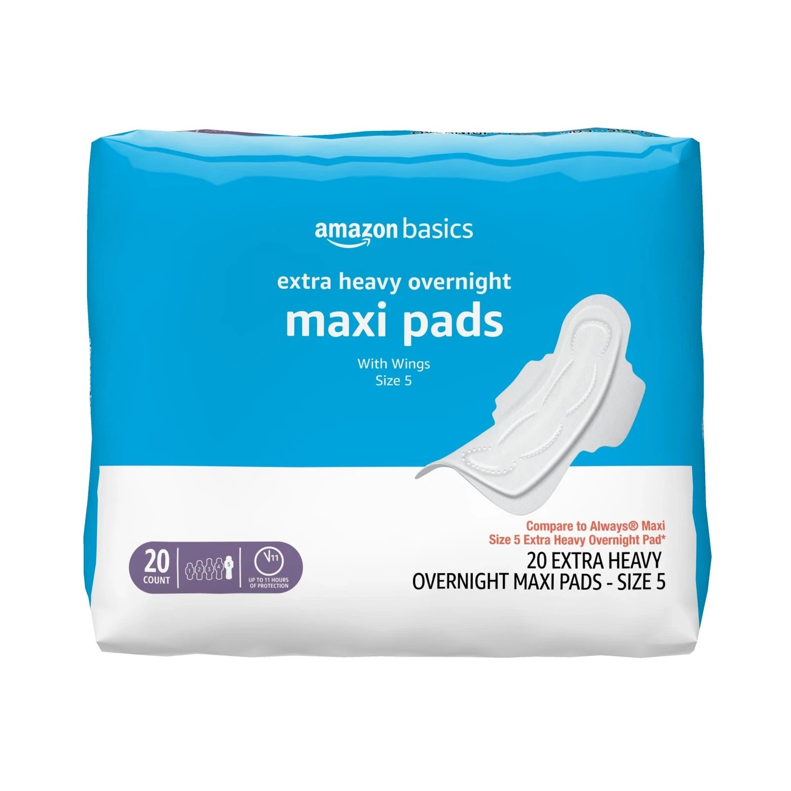 Amazon Basics Thick Maxi Pads with Wings for Periods, Extra Size 5,