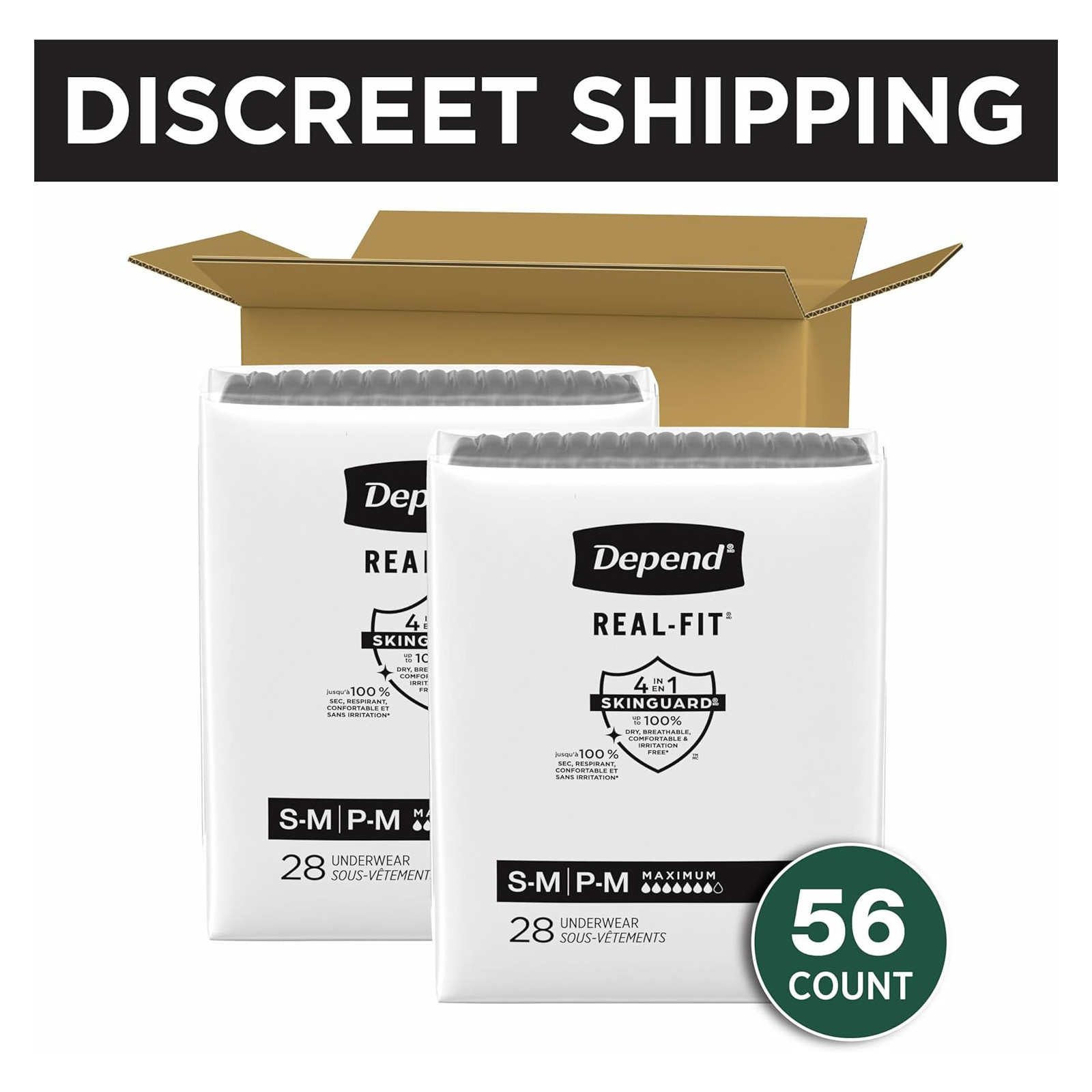 Depend Real Fit Adult Diapers for Men, Max Absorb, Small/Medium, Black, 56 Count