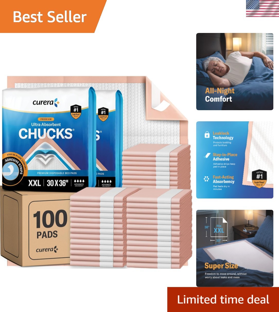 Chucks Disposable Underpads 30”x36” [100-Count] Ultra Absorbent Chux Inconti…