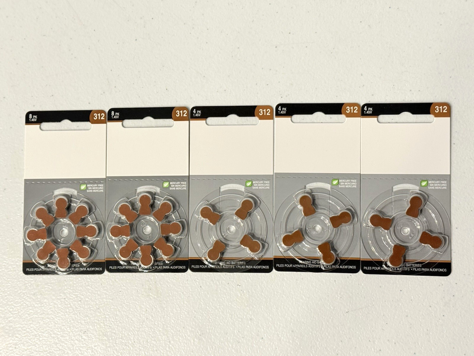 Lot of 5 (Size 312) Hearing Aid Battery (28 Batteries Total) GN312-4A