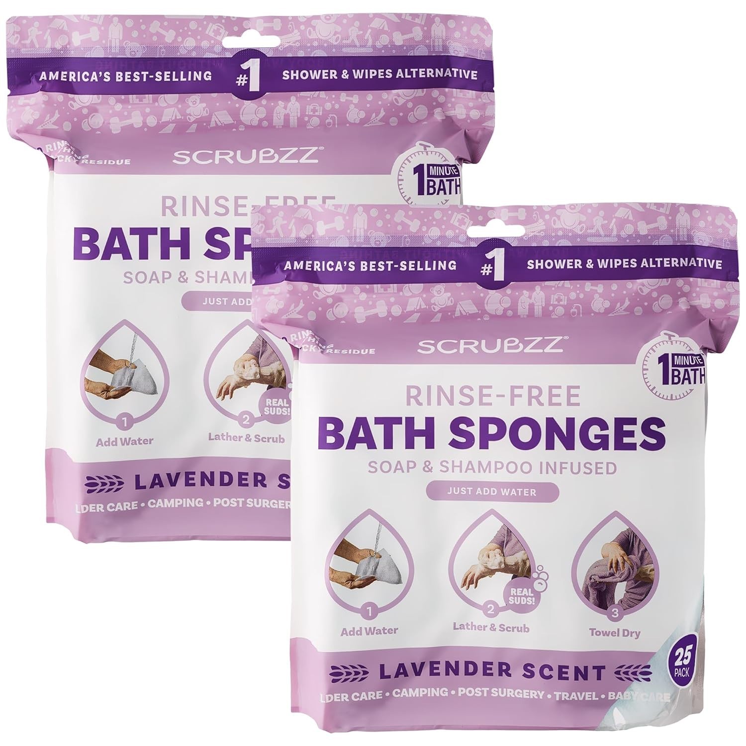 Lavender Scented Rinse-Free Bathing Wipes – 50 Count for Ultimate Cleanliness