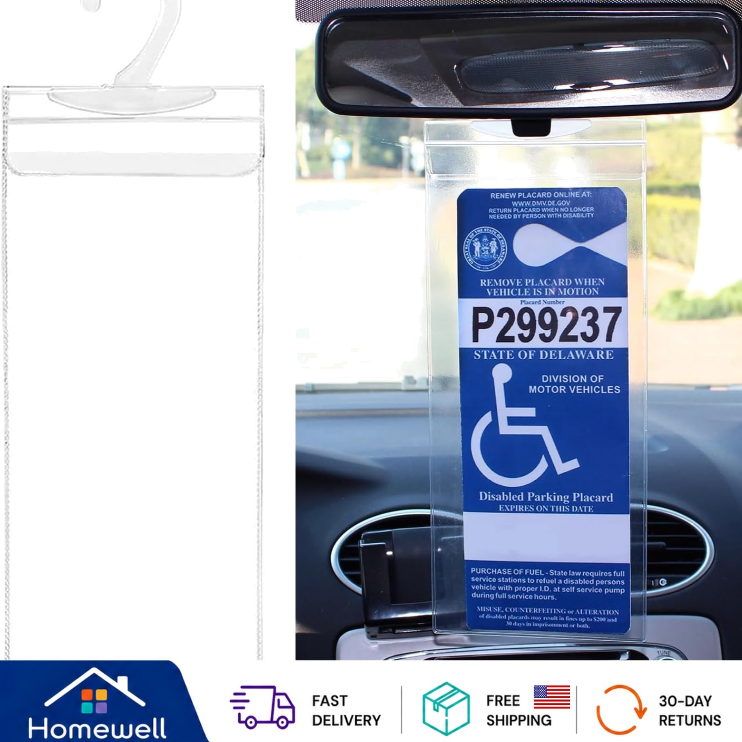 Ultra Transparent Handicap Parking Permit Cover with Large Hanger – 11.6″ x 5″