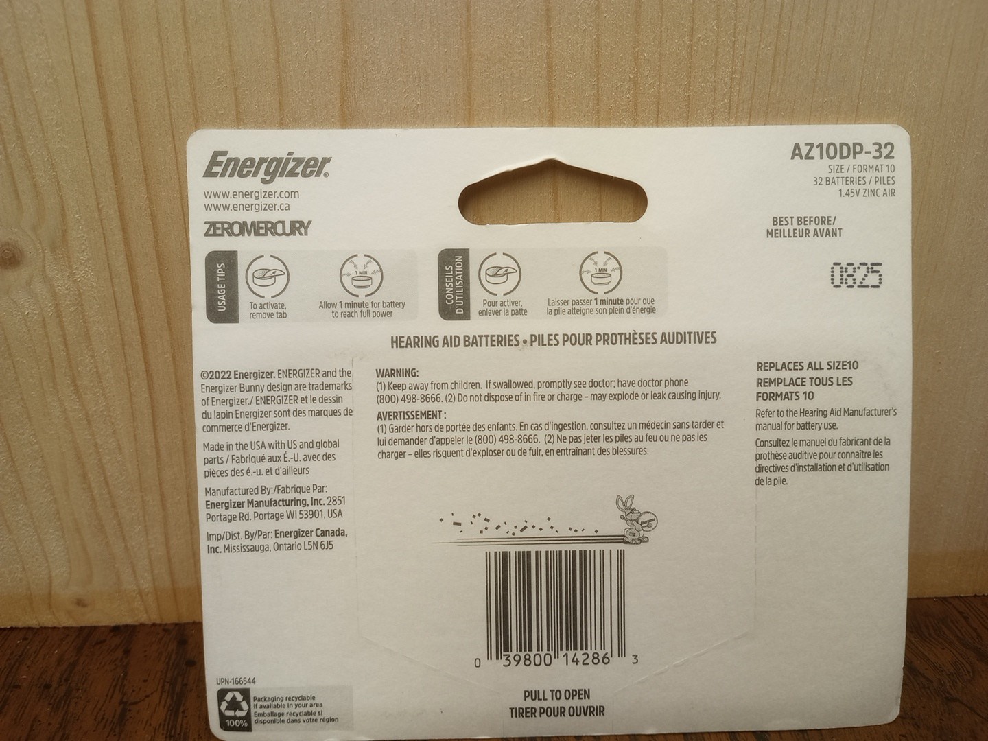 Energizer Size 10 Hearing Aid Batteries – Expires 08/25 – AZ10DP-32 – New