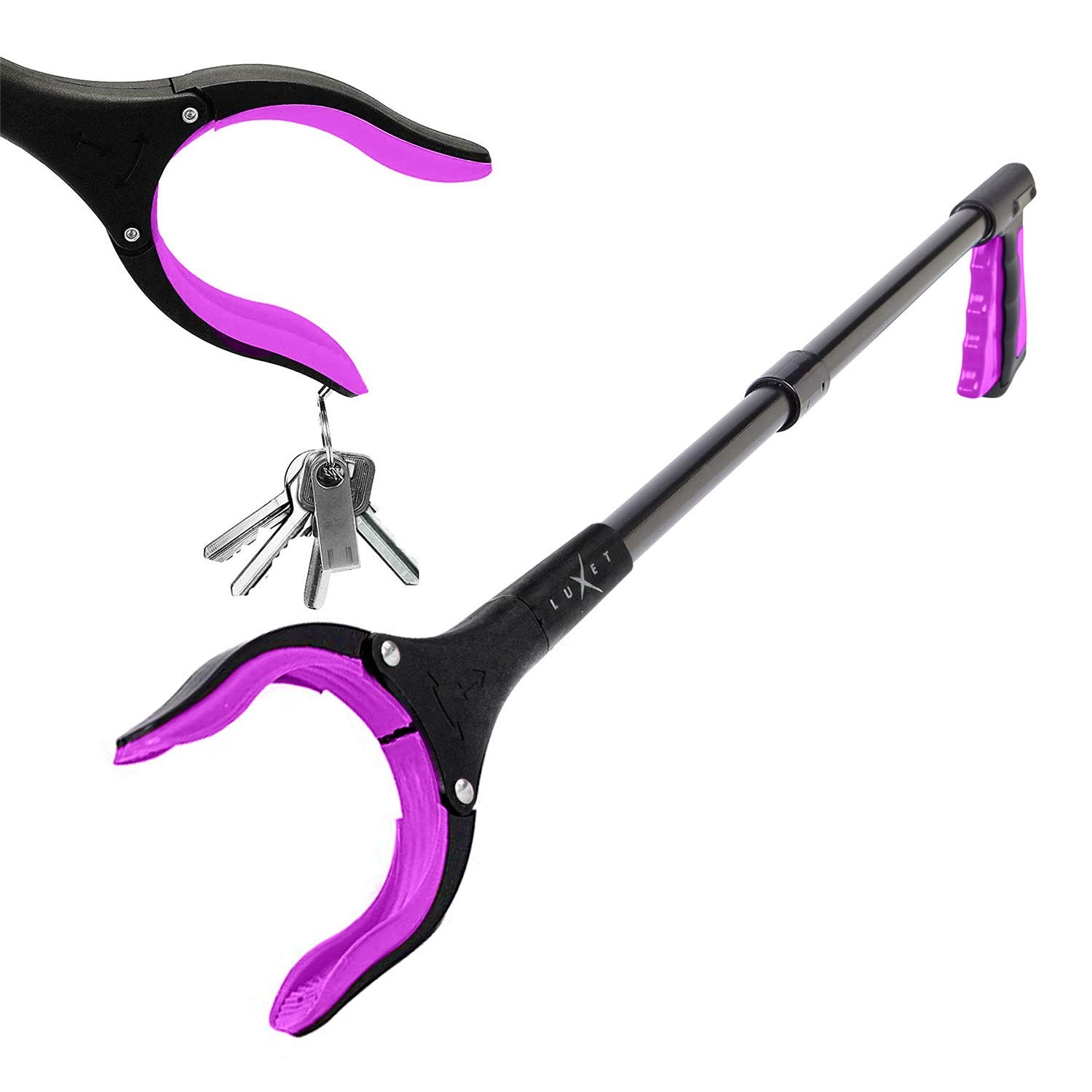 Grabber Reacher Tool – Long 32 Inch (Pink) Aluminum Foldable Pick Up Stick