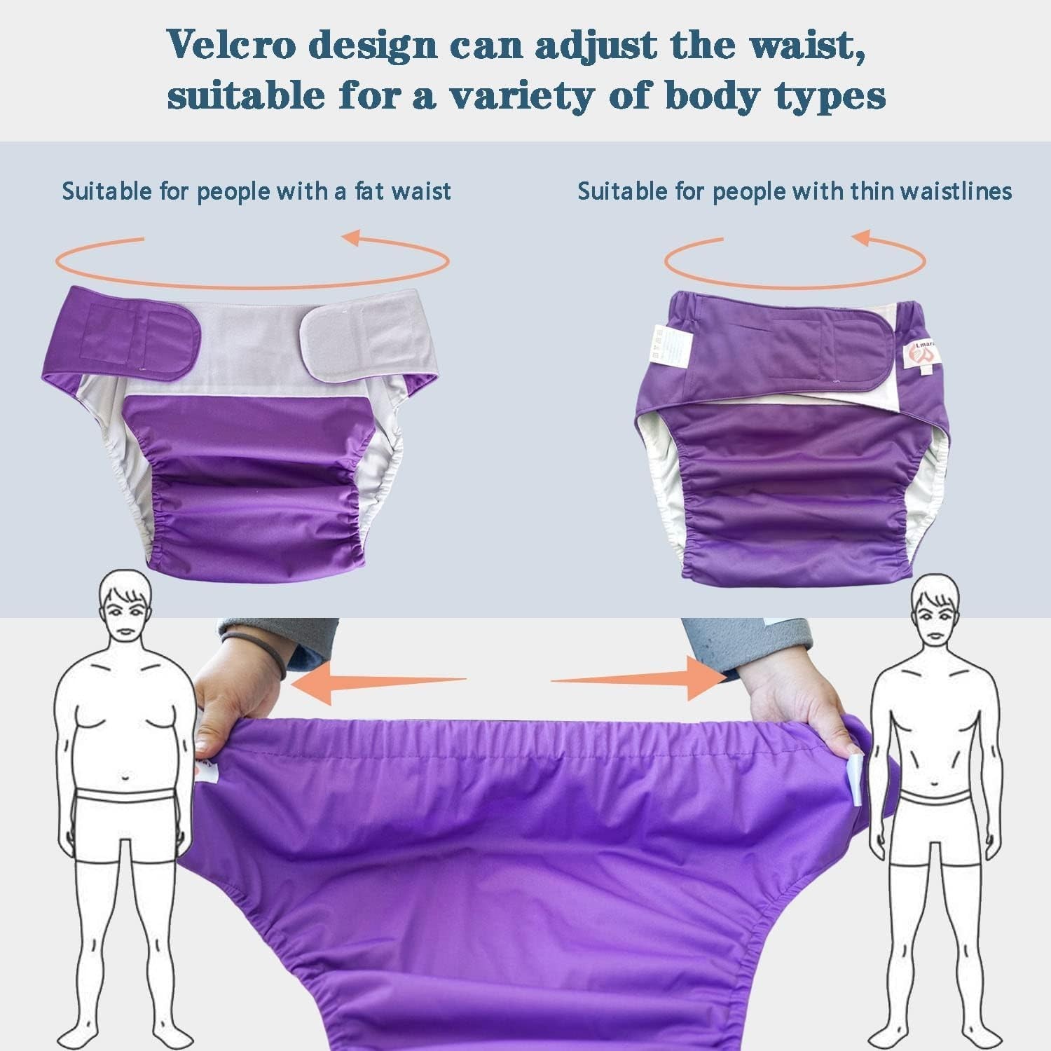 3 Pack Adult Cloth Diapers with Oversized Diaper Inserts, TPU Waterproof Nont..