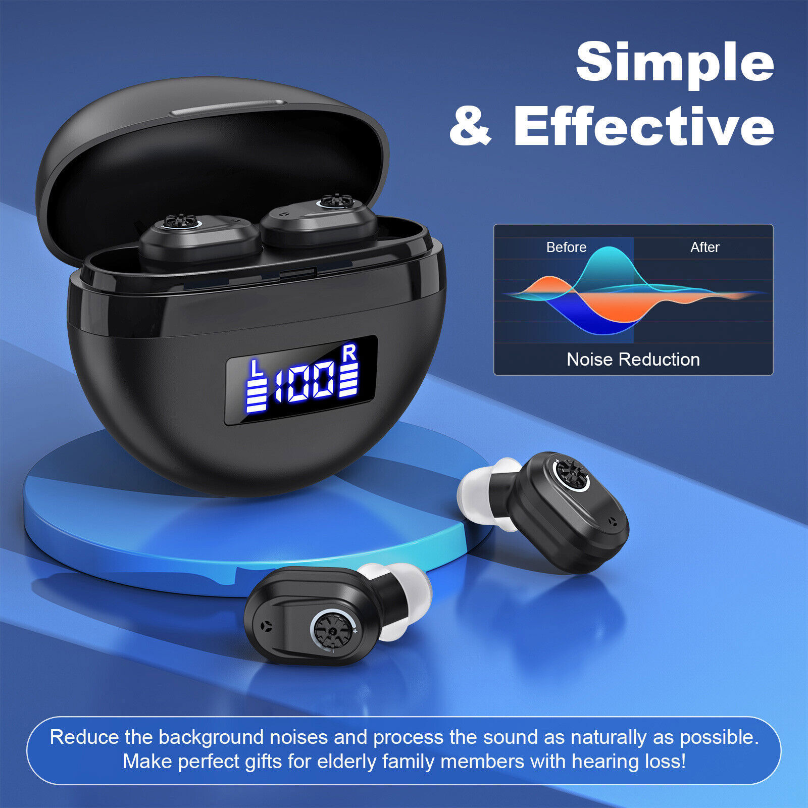 Pair Of In-Ear Hearing Aids With Digital Display & Rechargeable Batteries