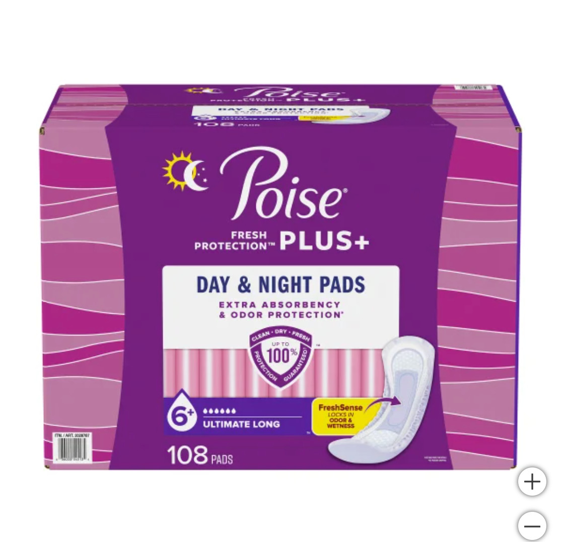 Poise Plus Incontinence Pads, Ultimate Absorbency Long, 108-count *FREE SHIPPING