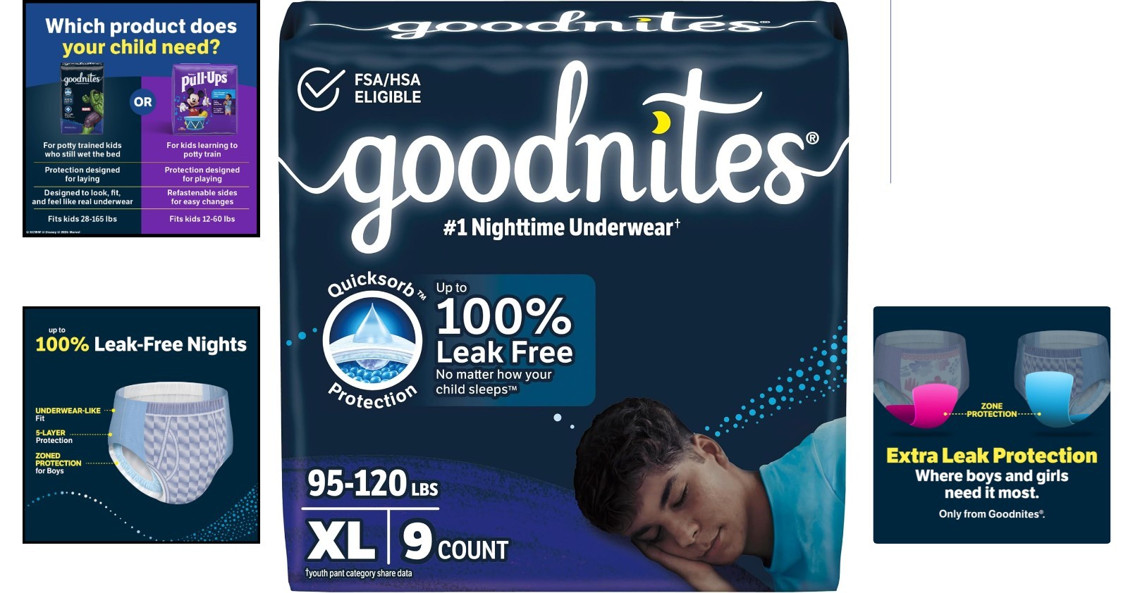 Boys’ Extra Large Nighttime Bedwetting Underwear – 9 Count, Leak-Free Comfort