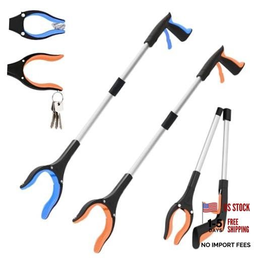2-Pack 32″Grabber Reacher Tool,Foldable Reacher Grabber Pickup Tool Orange/Blue