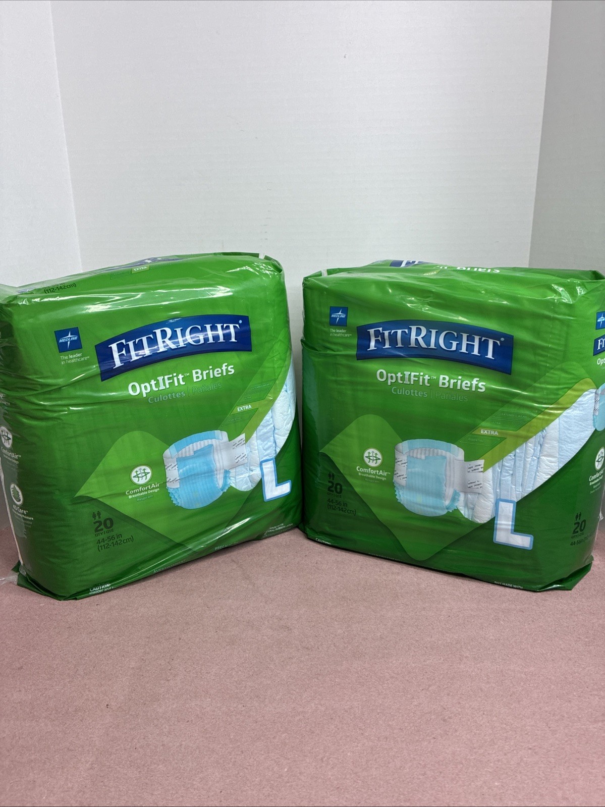 (2)Adult Diapers Extra Heavy Absorbency L 56in-56in 20 Count FitRight Waist Size