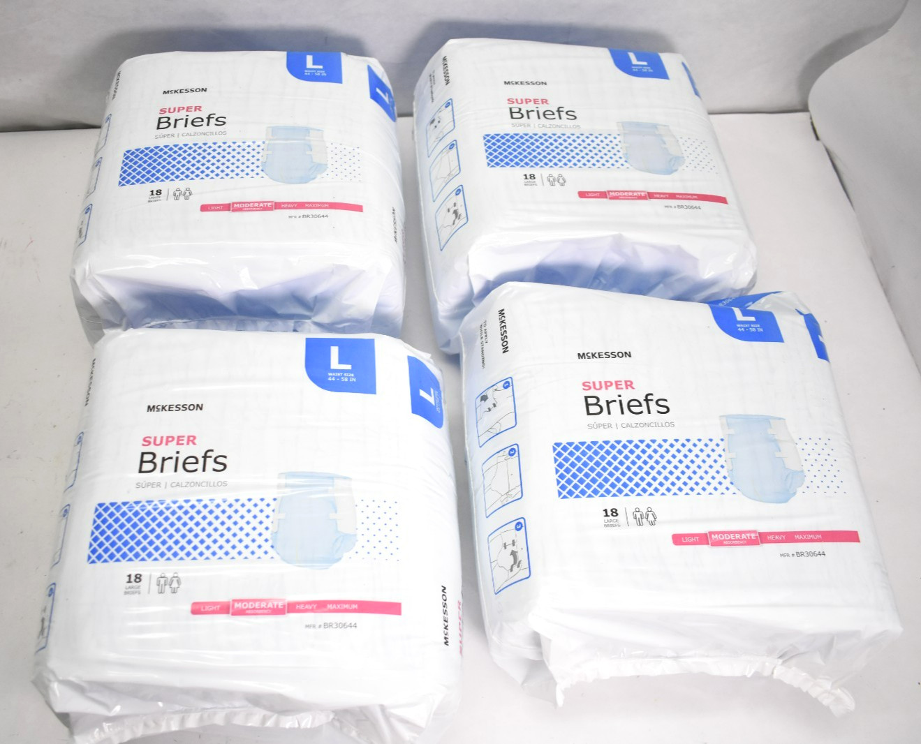 Lot of 4 McKesson Super Moderate Absorbency Adult Disposable Cloth Briefs Large