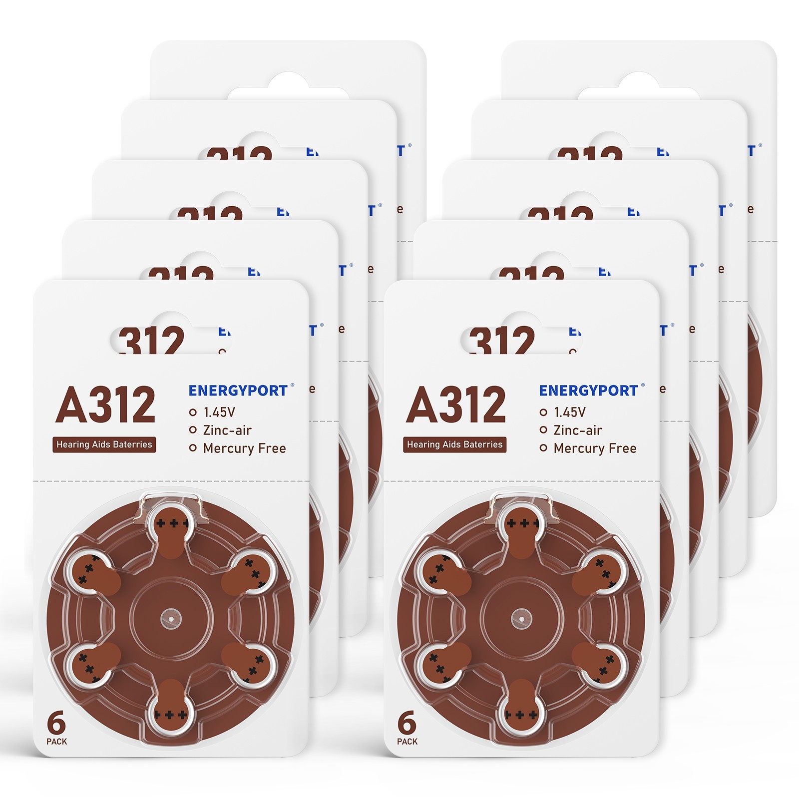 Lot Size 312 Zinc Air 1.45V Hearing Aid Batteries A312 PR41 Mercury Free Battery