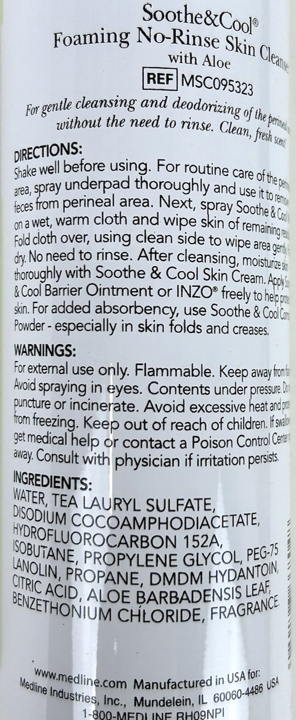 8oz Medline Sooth & Cool Fresh Foaming No-Rinse Skin Cleanser Body with Aloe