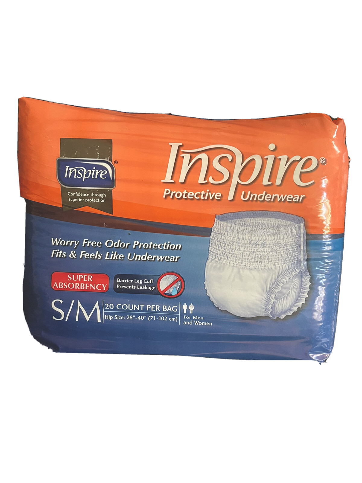 Inspire Adult Diaper Incontinence Underwear, Small/Medium, 20 Count