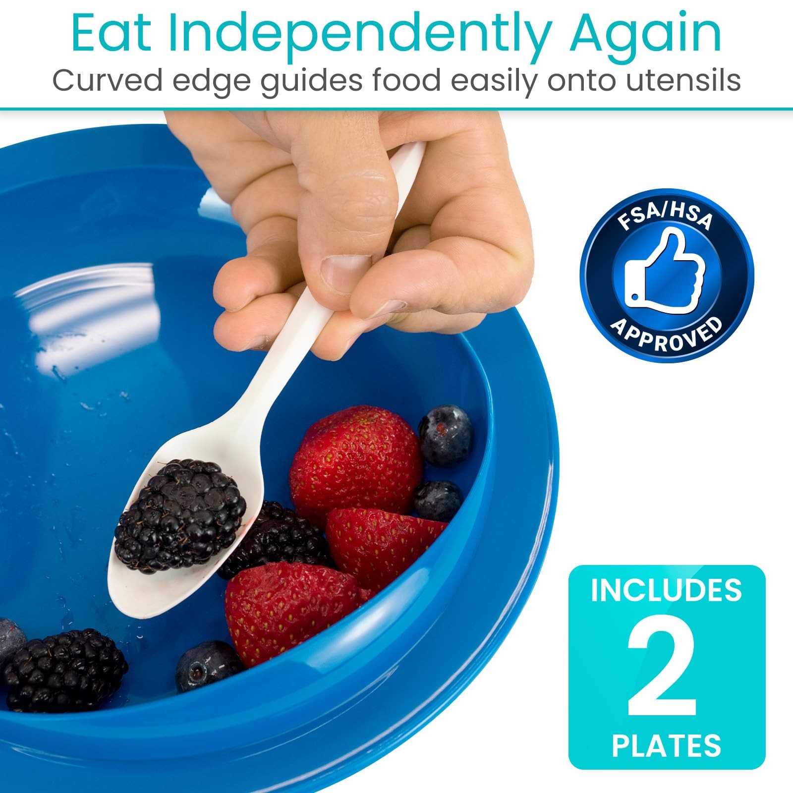 Vive Spill-Proof Scoop Plate, 9″ (2 Pack) – Dish 1 Count (Pack of 2), Blue