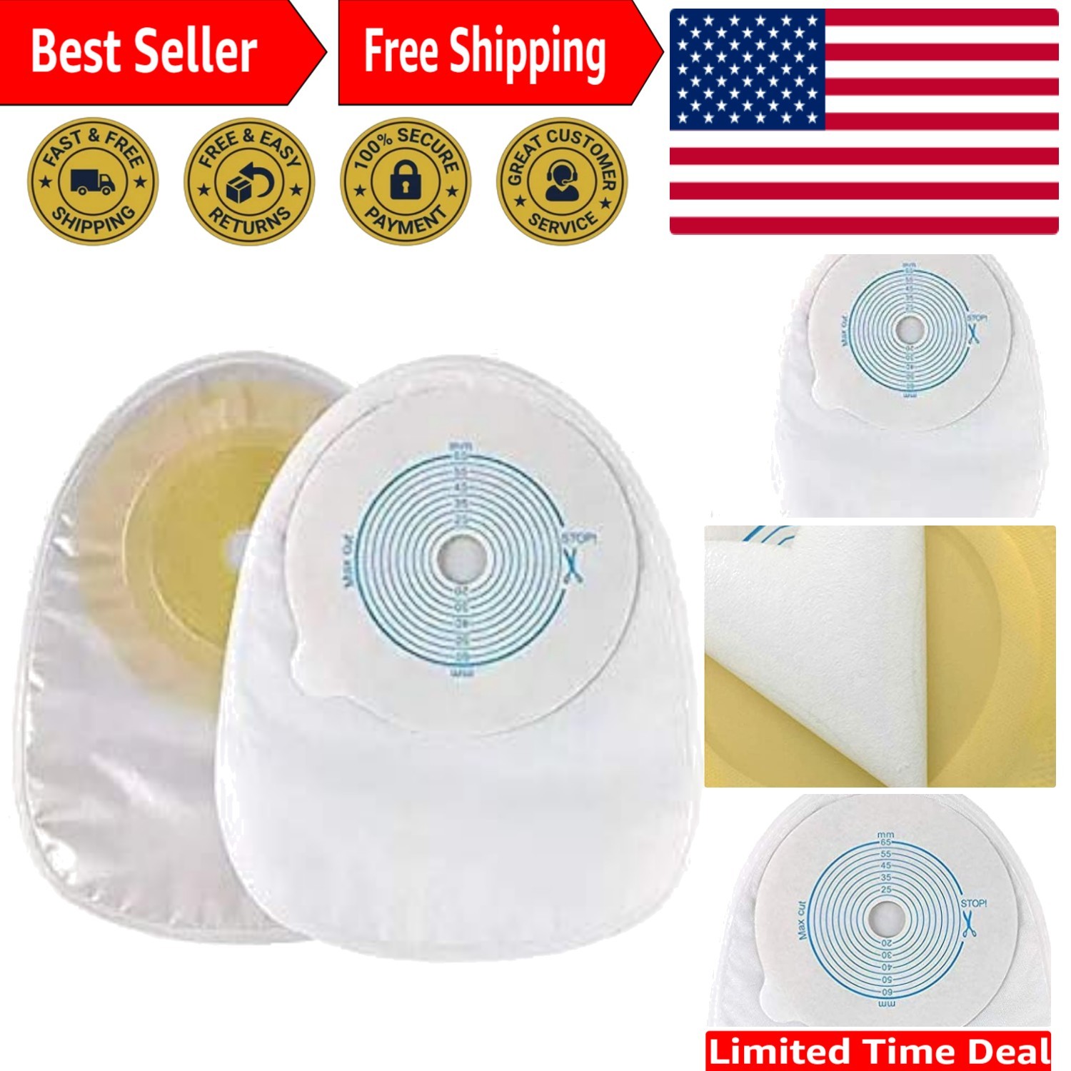 Comfortable Closed Stoma Bags – High Barrier, Custom Fit 20-65MM, Pack of 10
