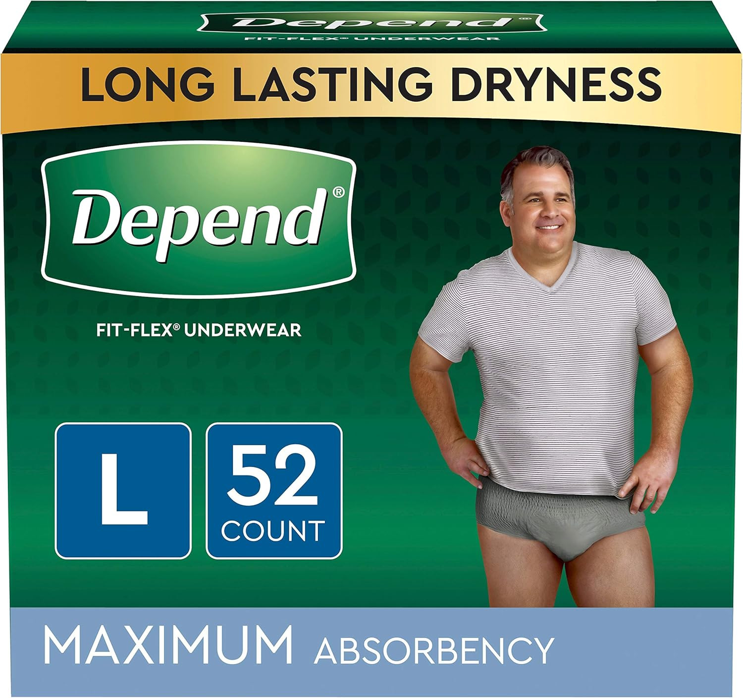 Depend FIT-FLEX Men Maximum Absorbency Large 52 Ct Grey