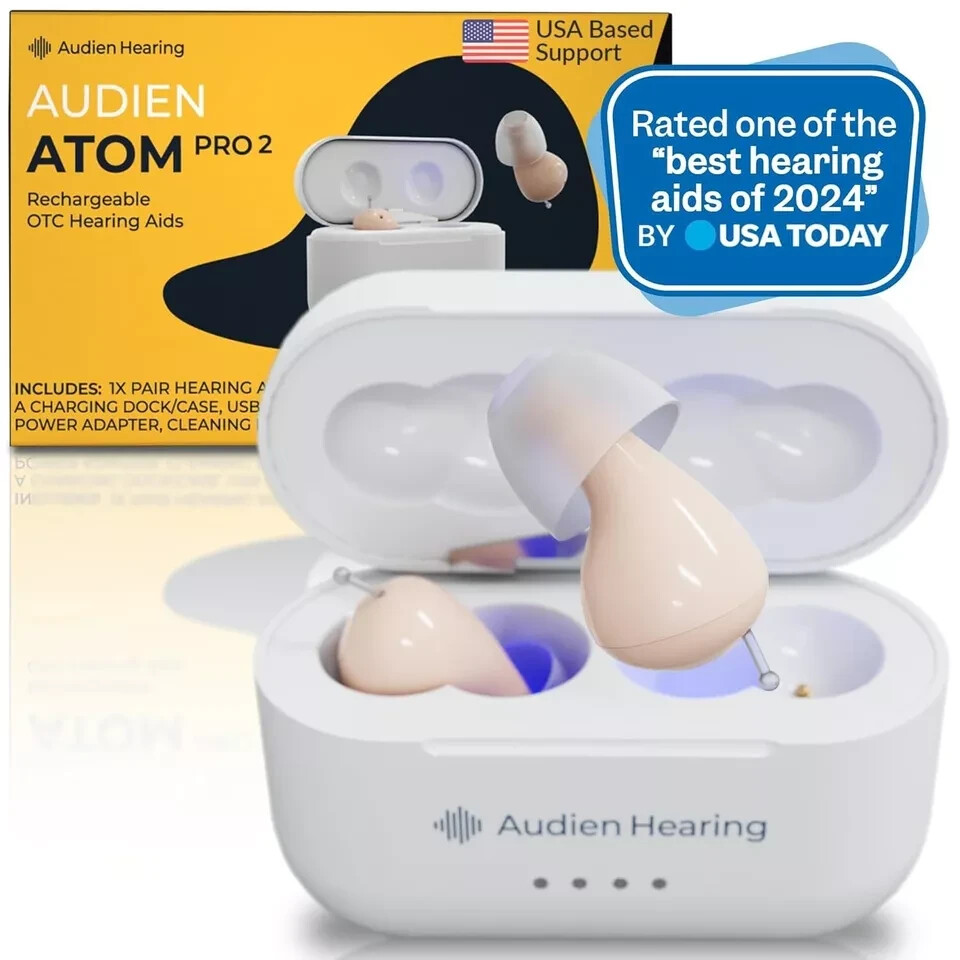 Audien ATOM PRO 2 Wireless Rechargeable OTC Hearing Aids Open Box