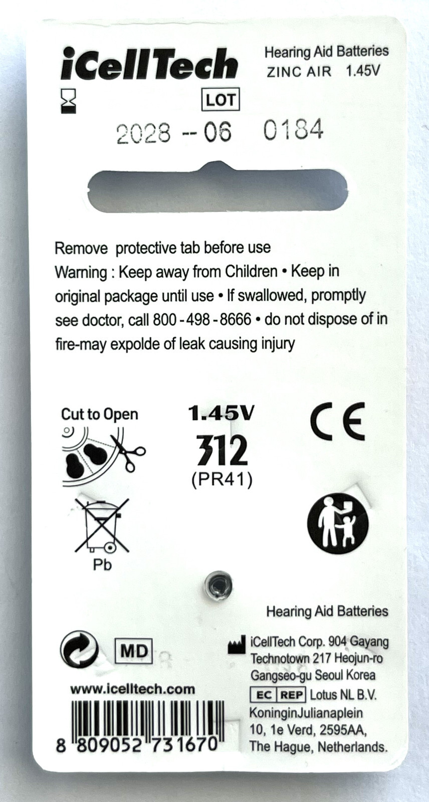 60 iCellTech Size 312 PR41 P312 Hearing Aid Battery Expires 2028 free Keychain